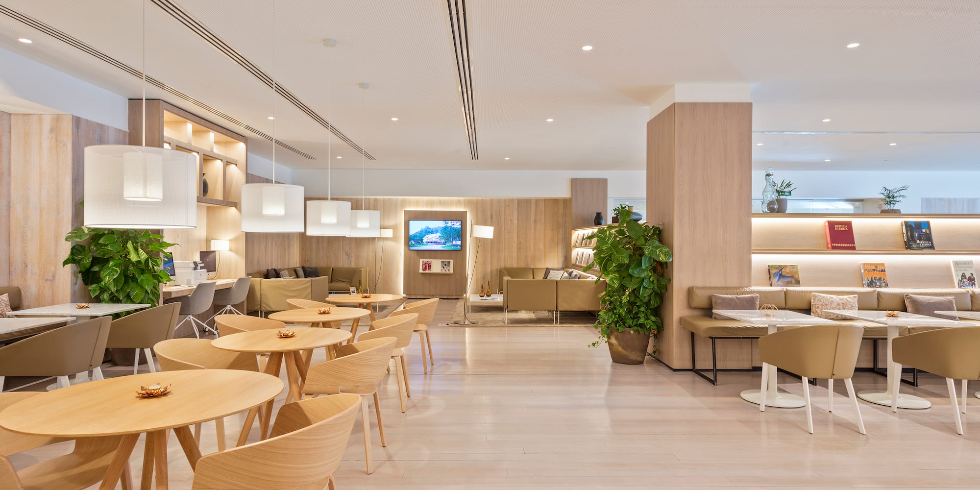 a room with tables and chairs