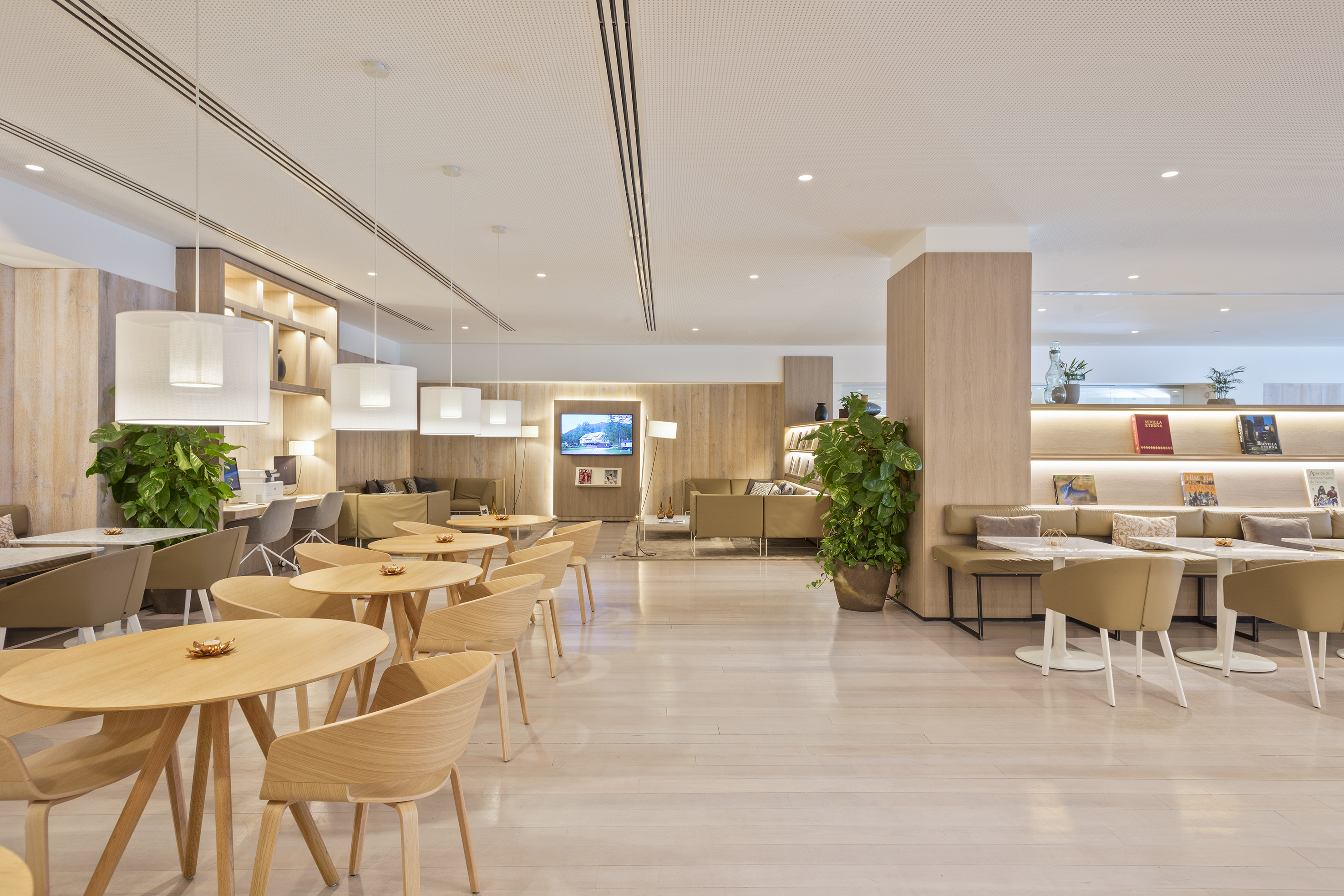 a room with tables and chairs