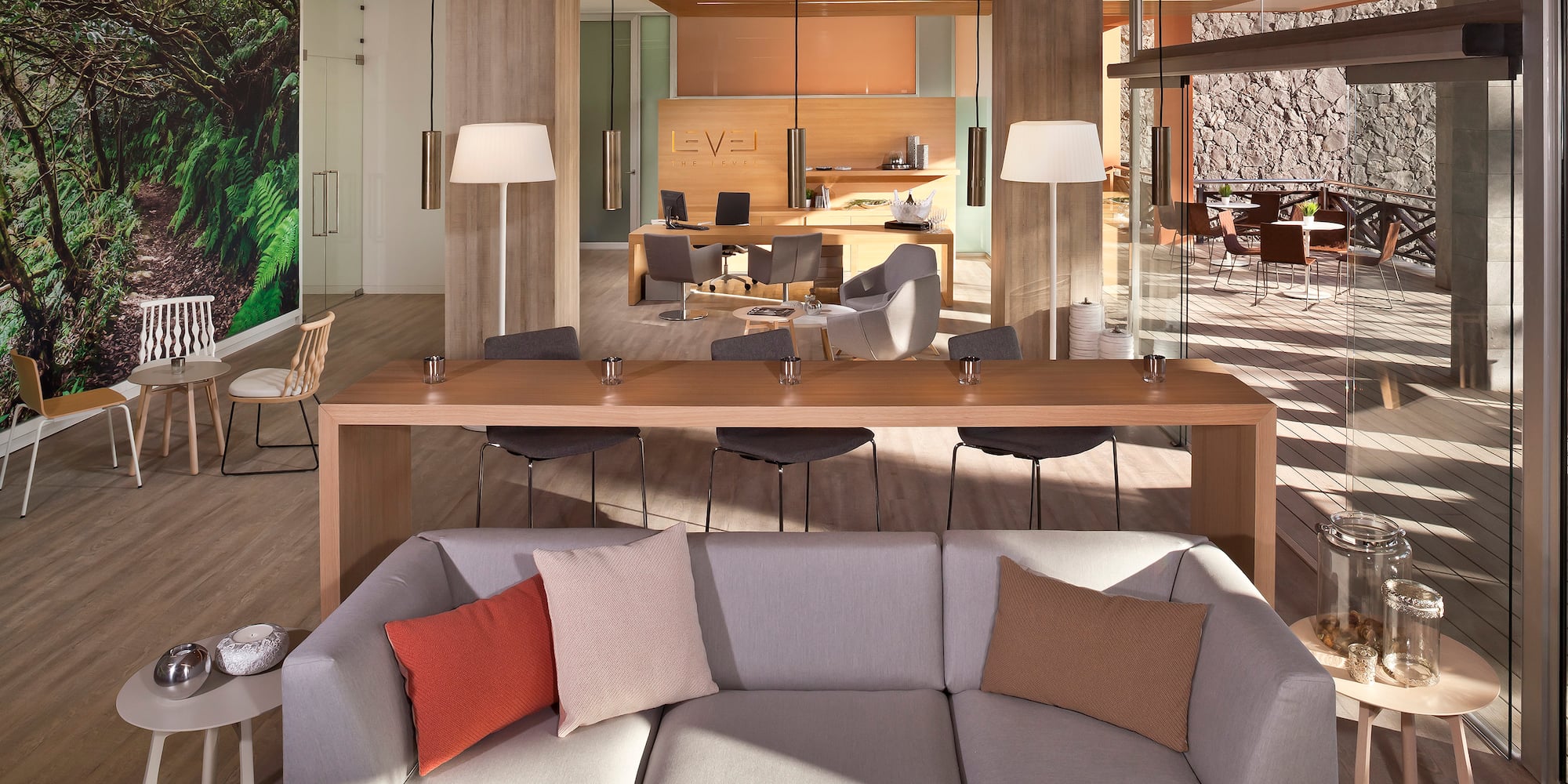 a room with a couch and a table