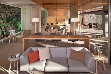 a room with a couch and a table