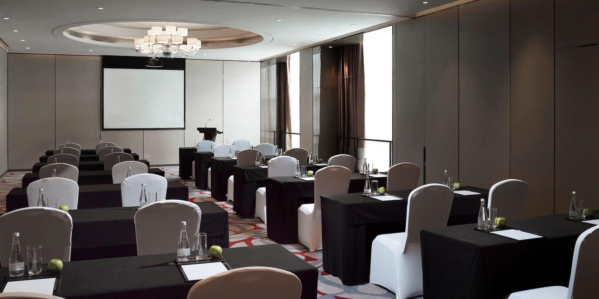 a room with tables and chairs