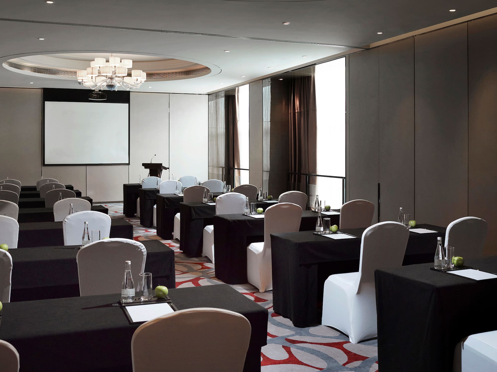 a room with tables and chairs