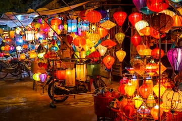 a group of lanterns from a street