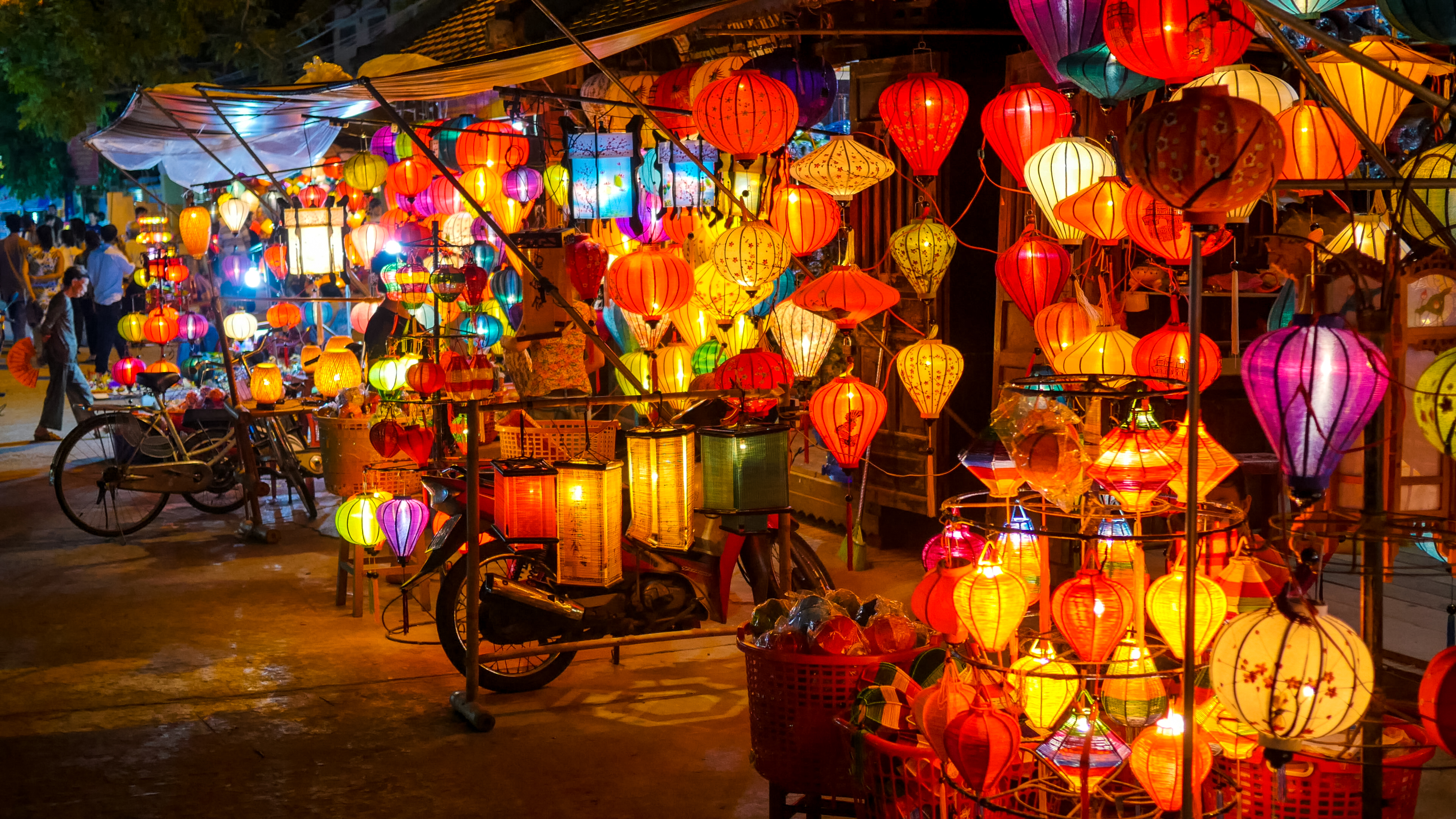 a group of lanterns from a street