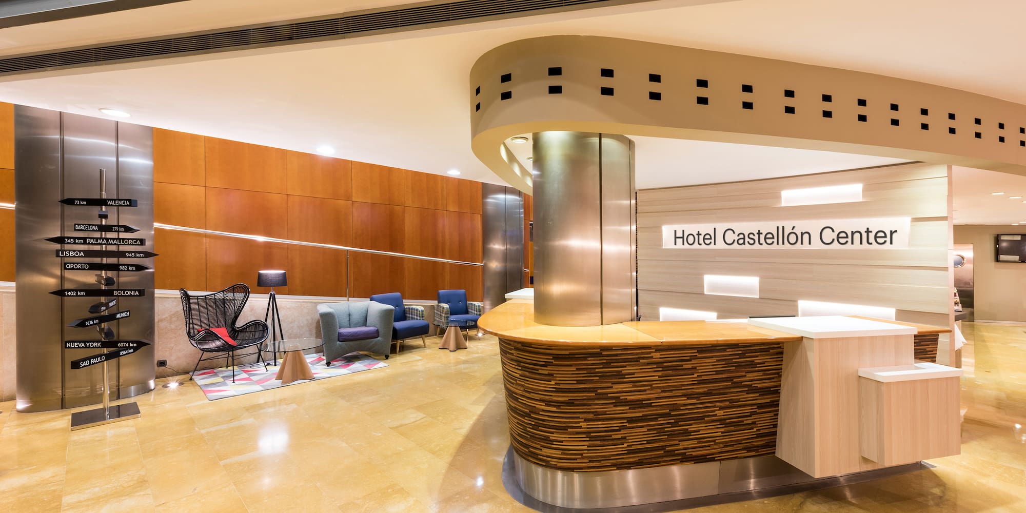 a reception desk in a hotel