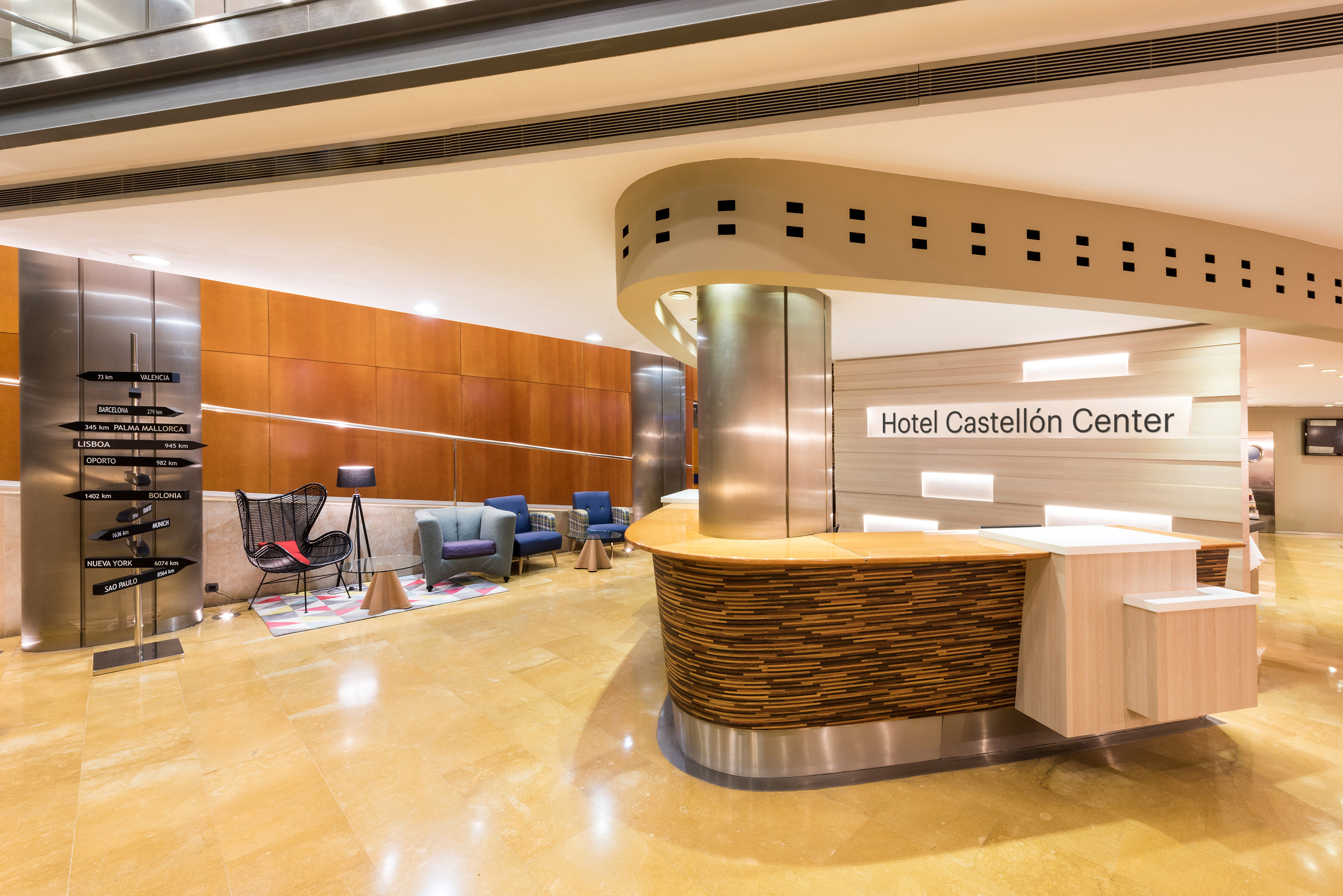 a reception desk in a hotel