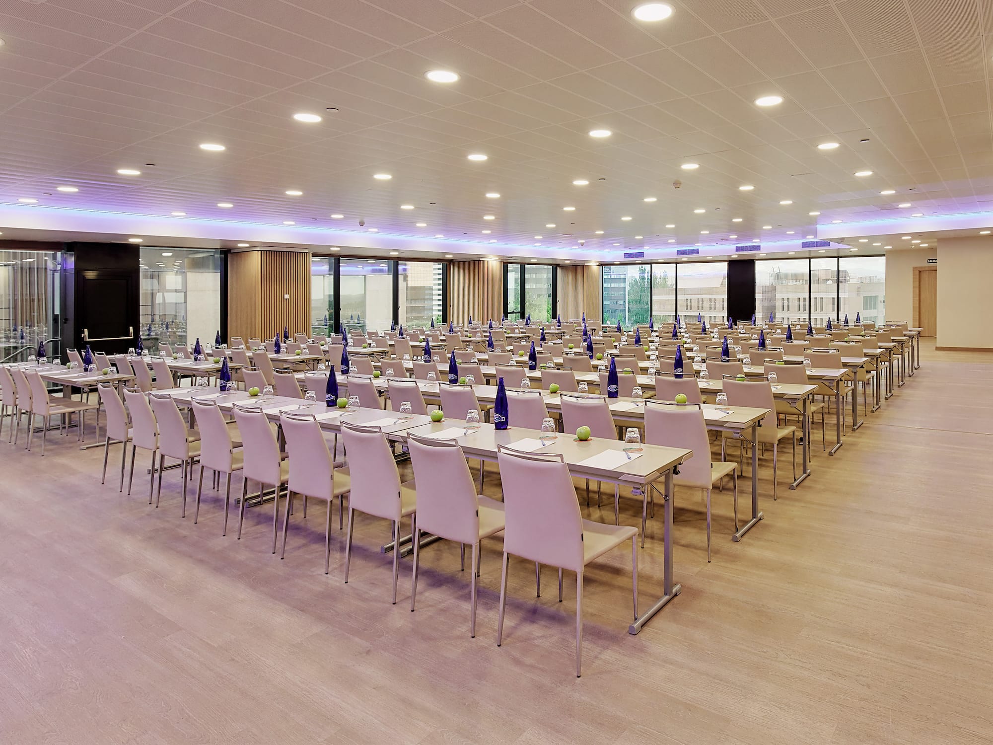 a large room with tables and chairs