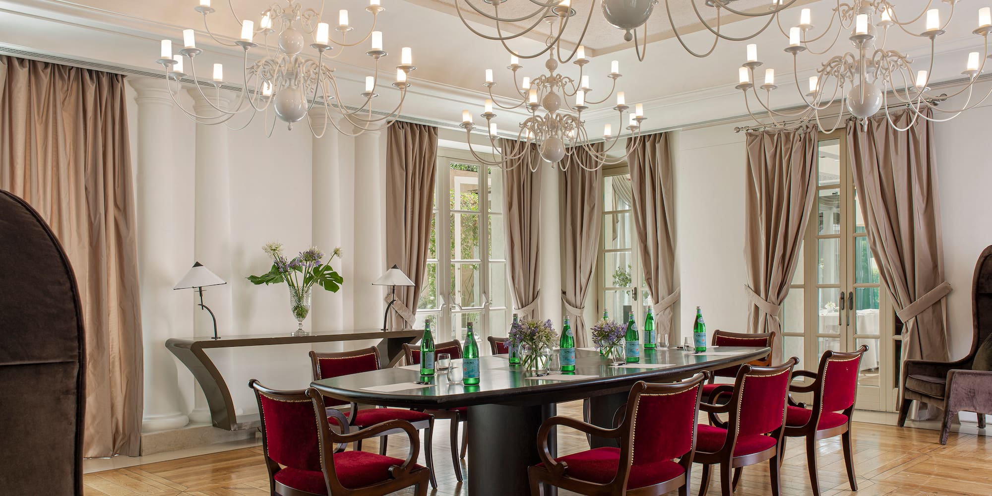 a room with a table and chairs