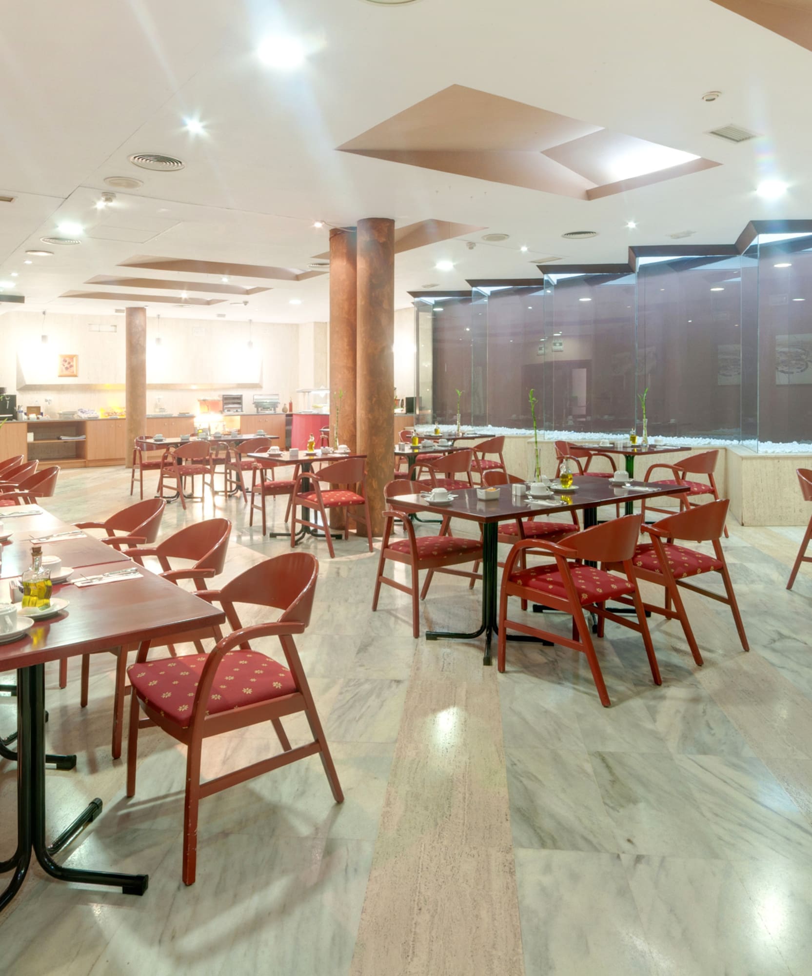 a room with tables and chairs