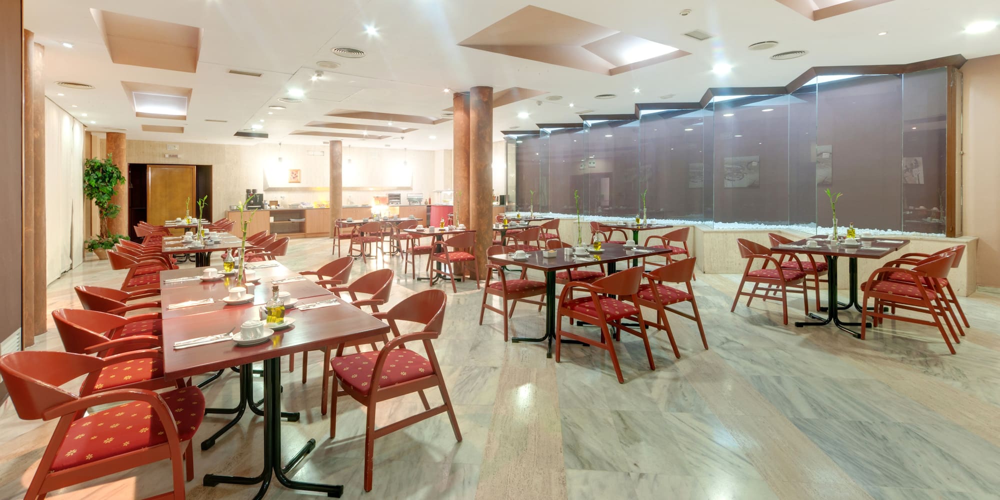 a room with tables and chairs