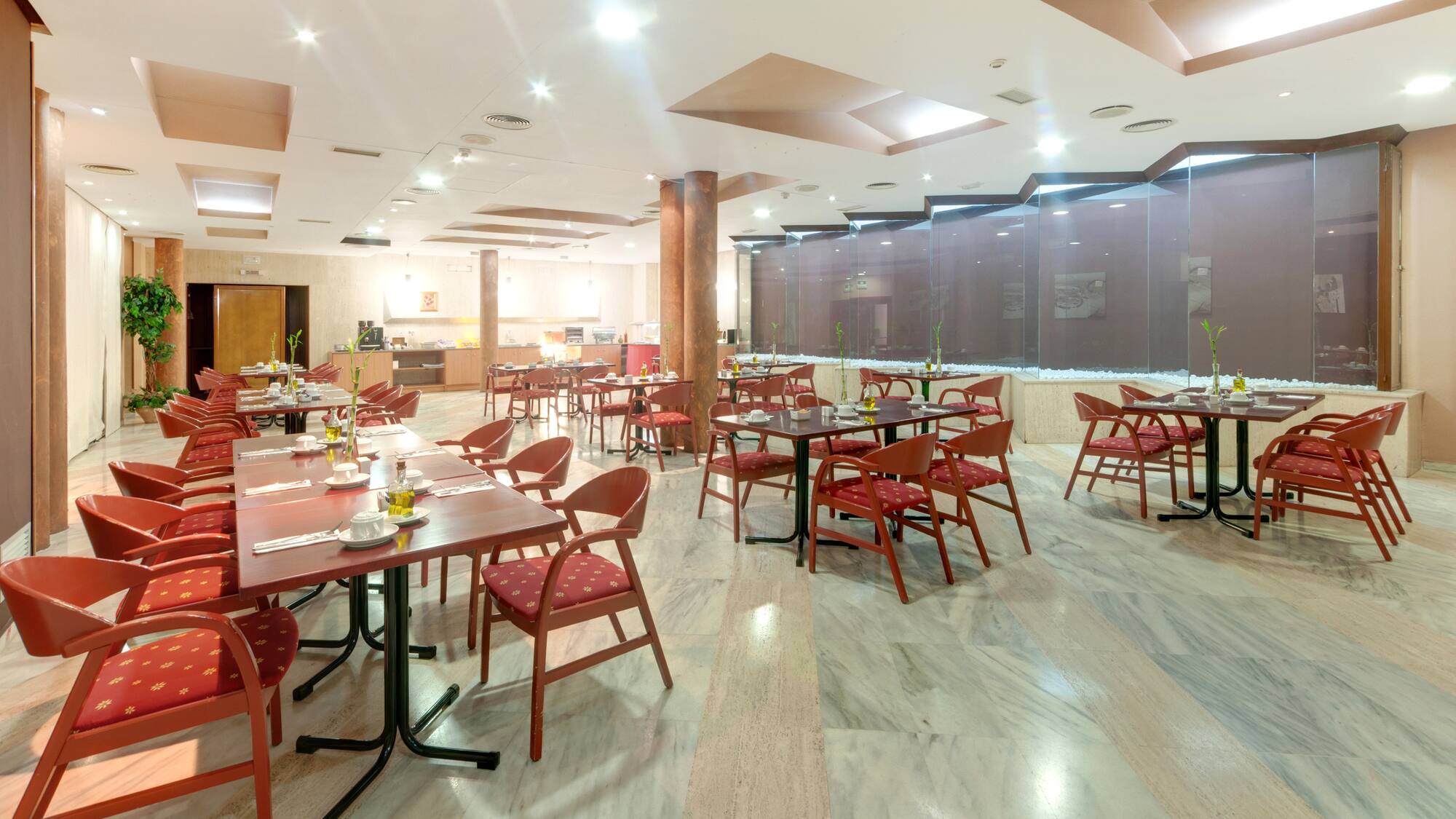 a room with tables and chairs