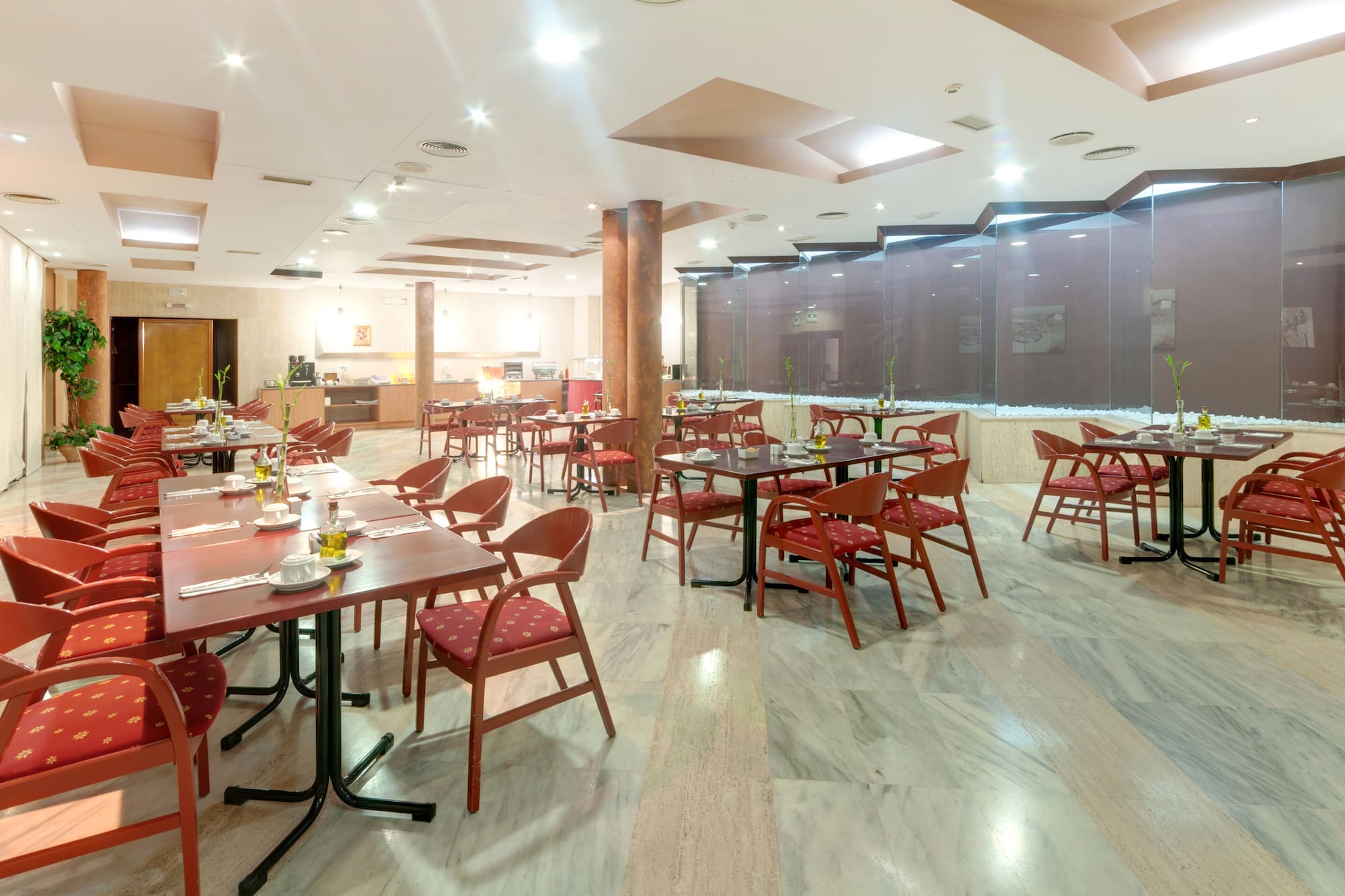 a room with tables and chairs