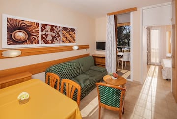 a room with a couch and table