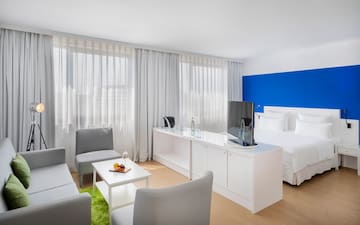 a room with a tv and a table