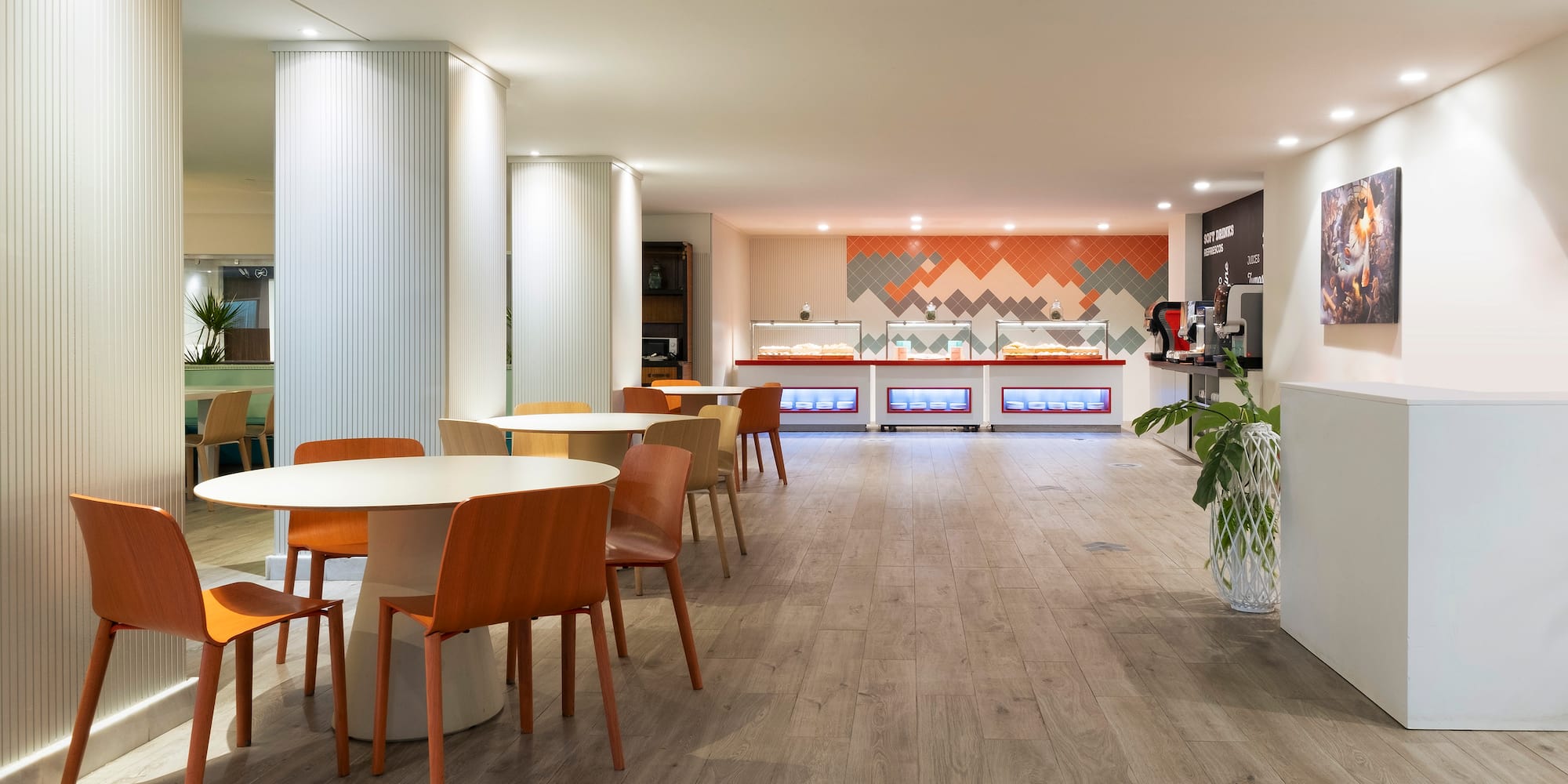 a room with tables and chairs