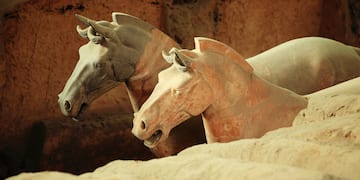 a group of horses statues