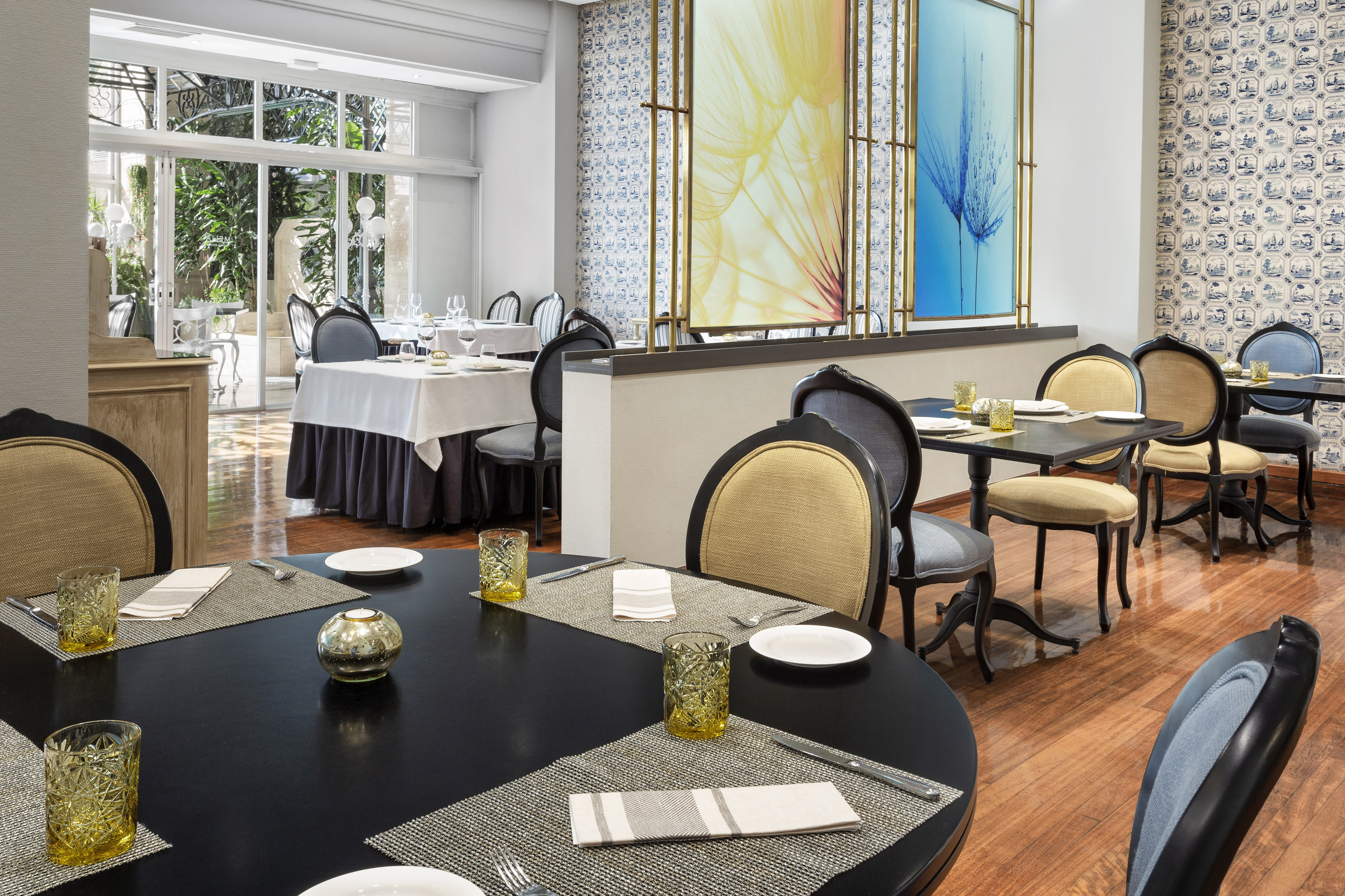 a room with tables and chairs