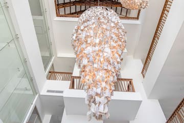 a chandelier in a building