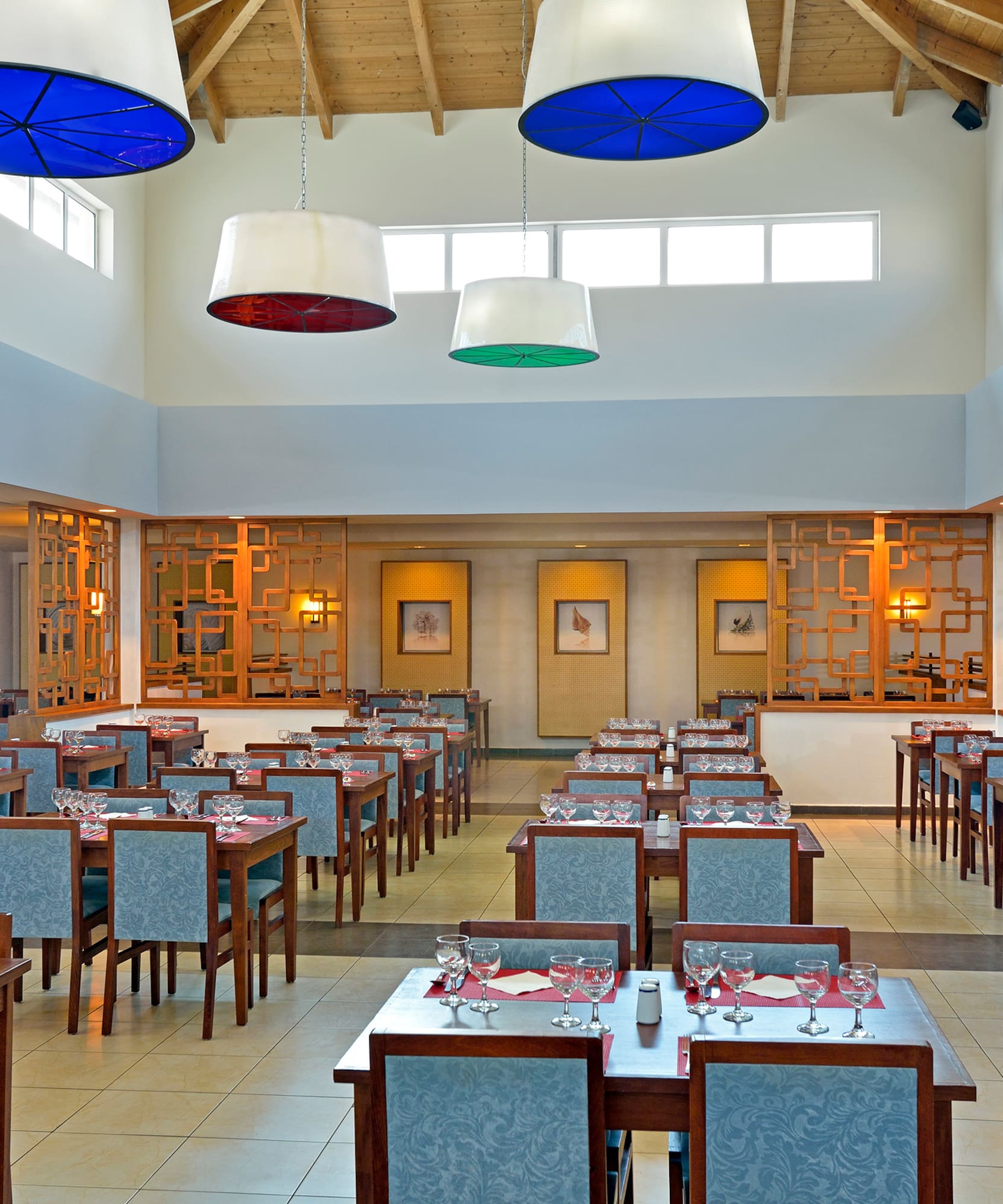 a room with tables and chairs