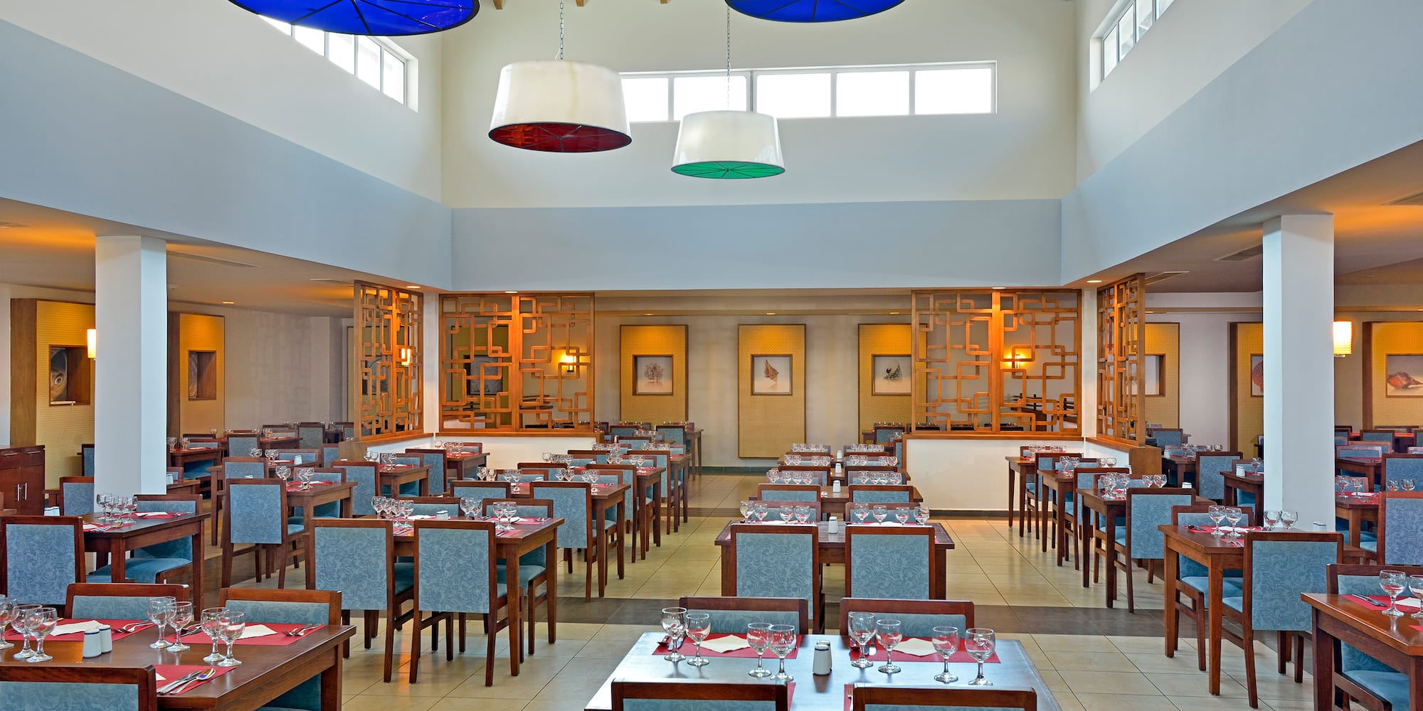 a room with tables and chairs