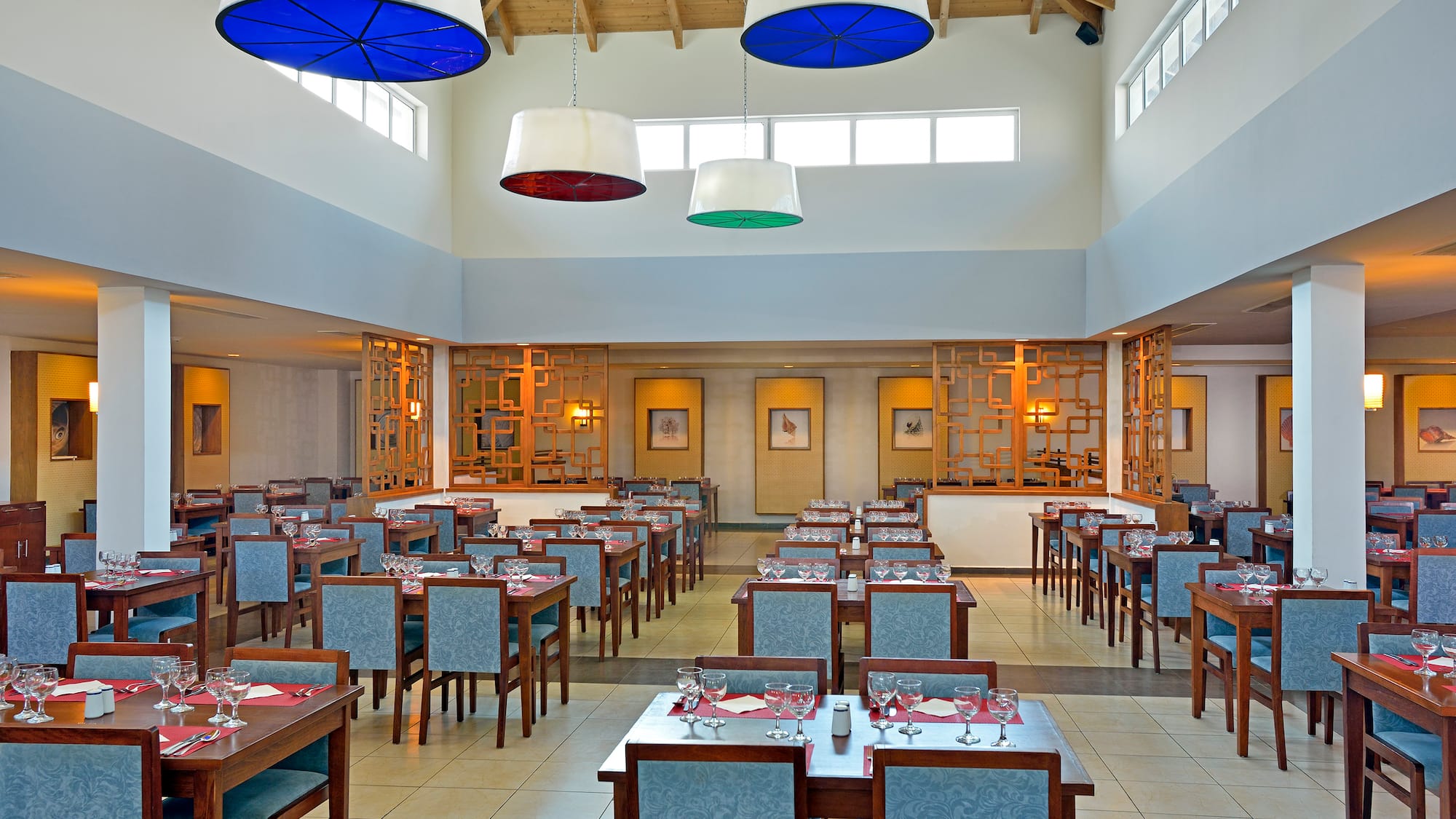 a room with tables and chairs