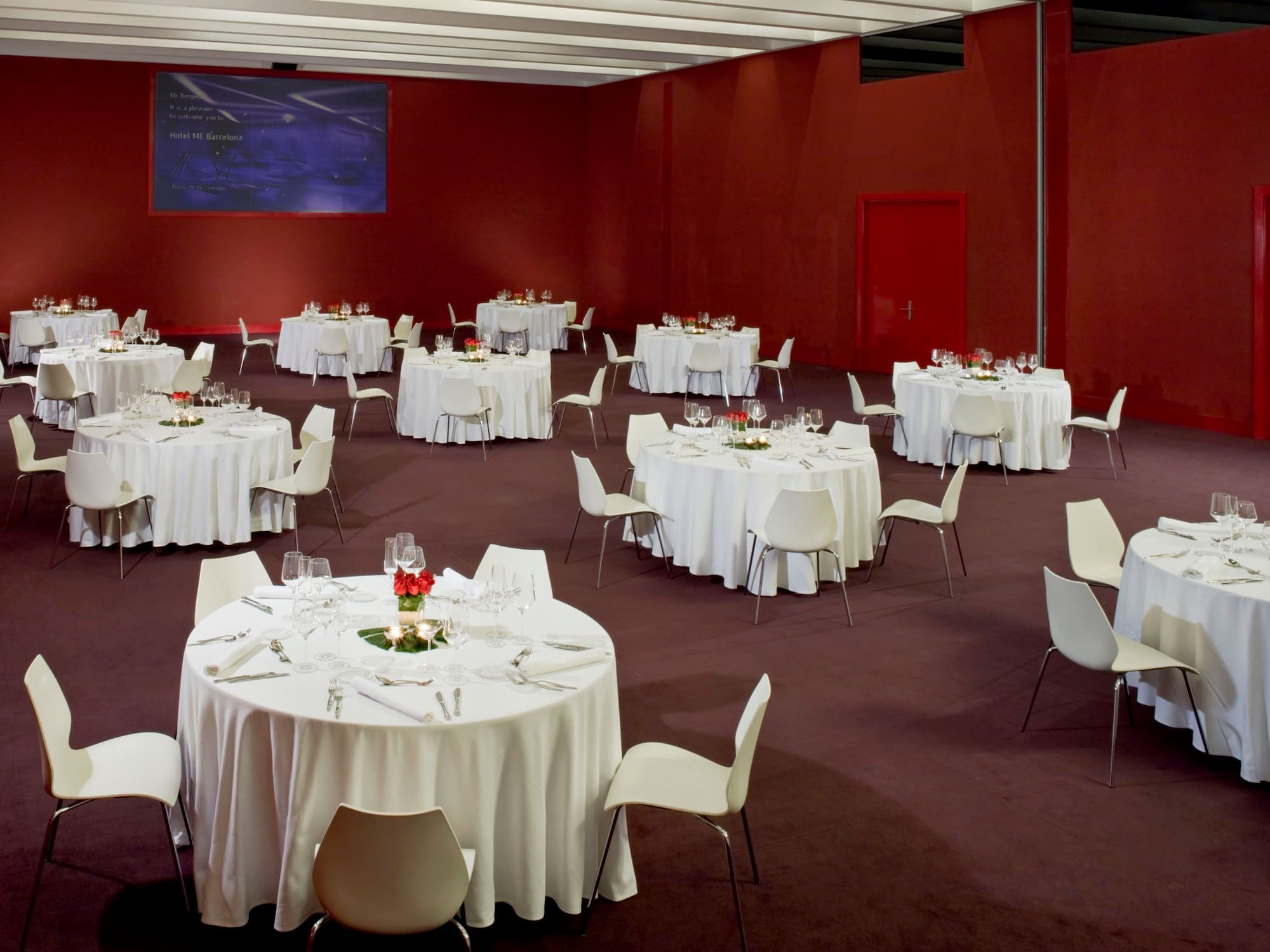 a room with tables and chairs