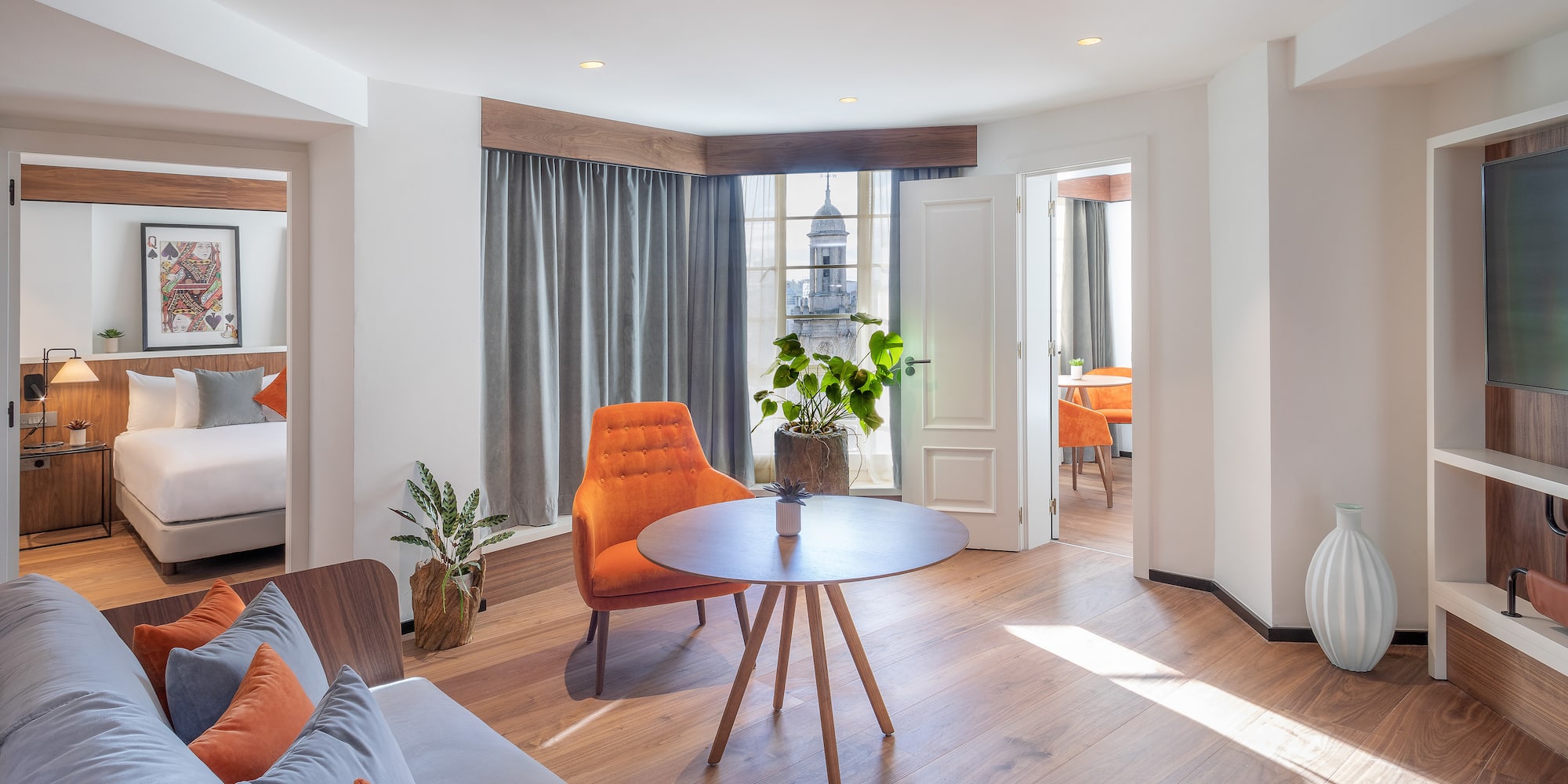 a room with a table and chairs