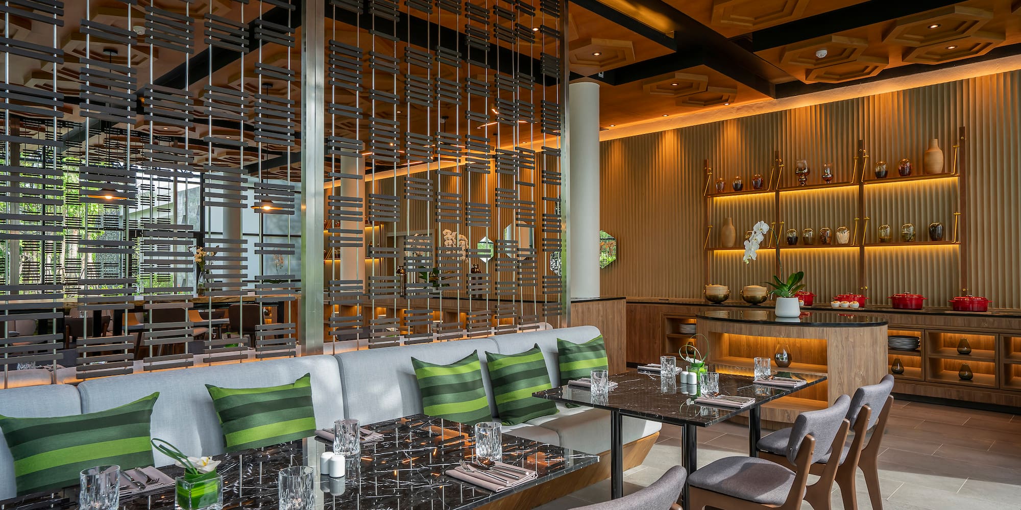 a restaurant with tables and chairs