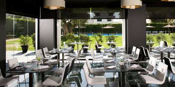 a room with tables and chairs