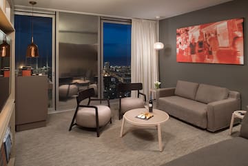 a living room with a couch and a table