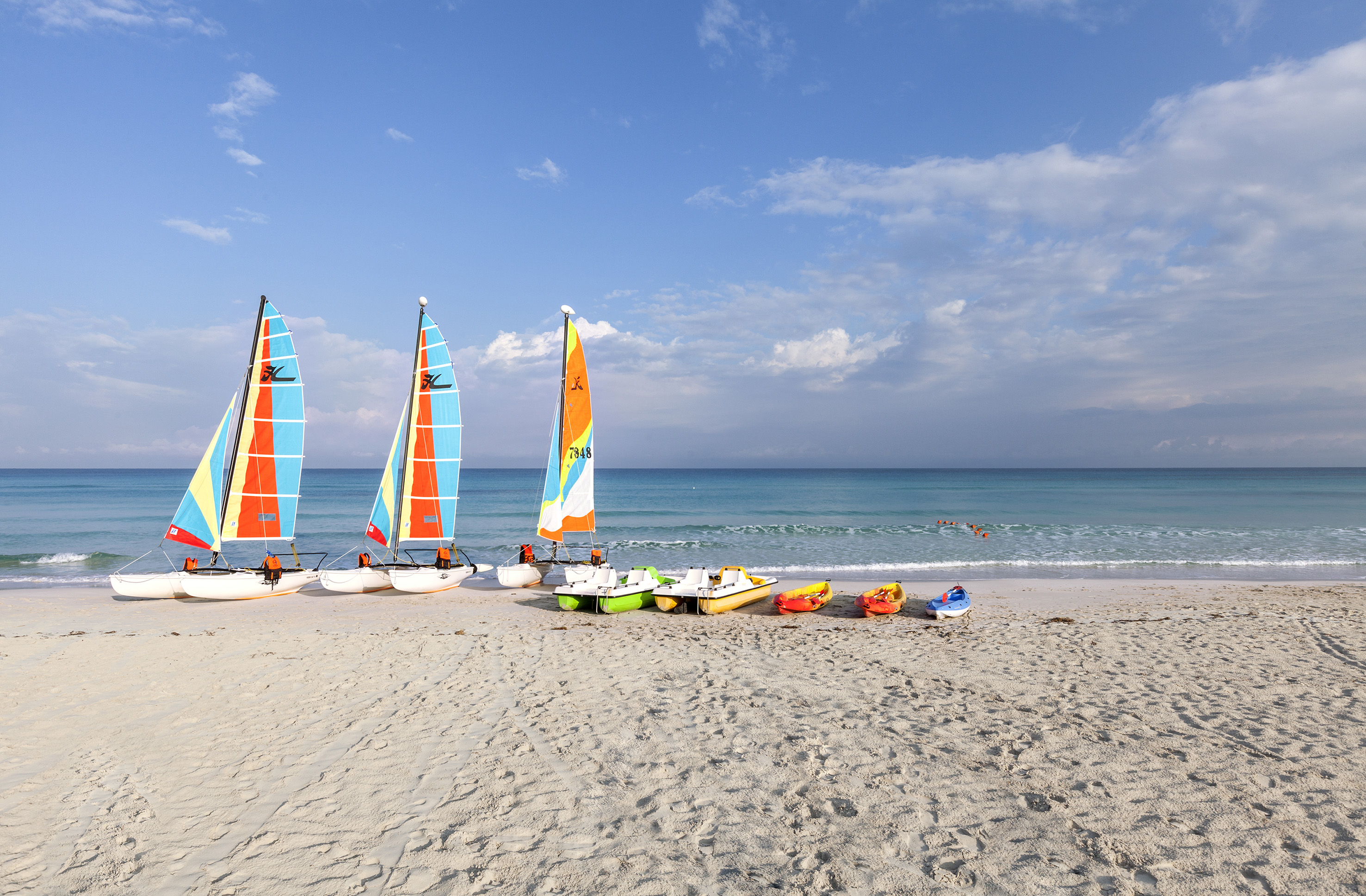 a group of sailboats on a beach