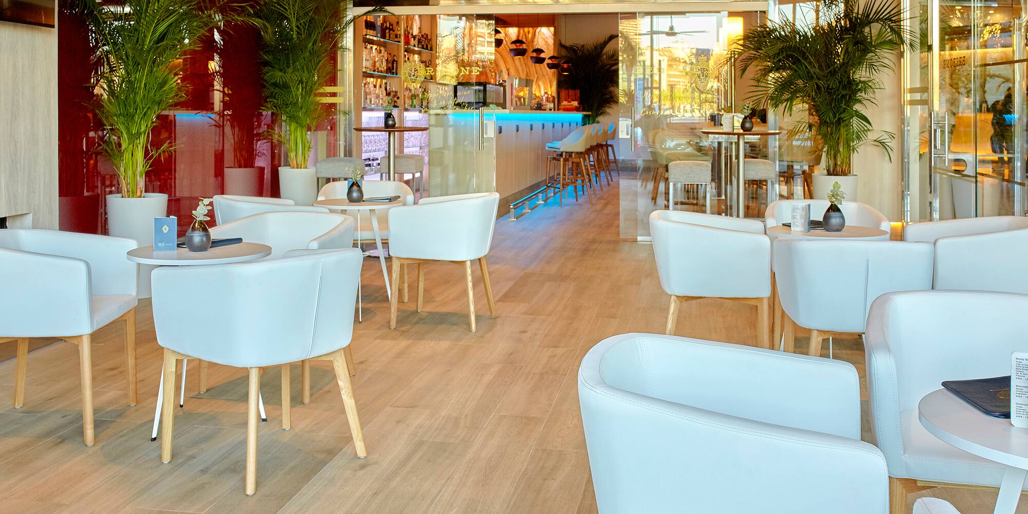 a room with tables and chairs