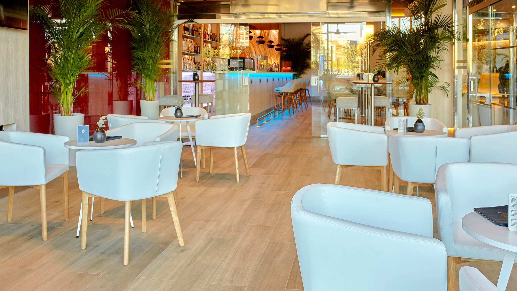 a room with tables and chairs