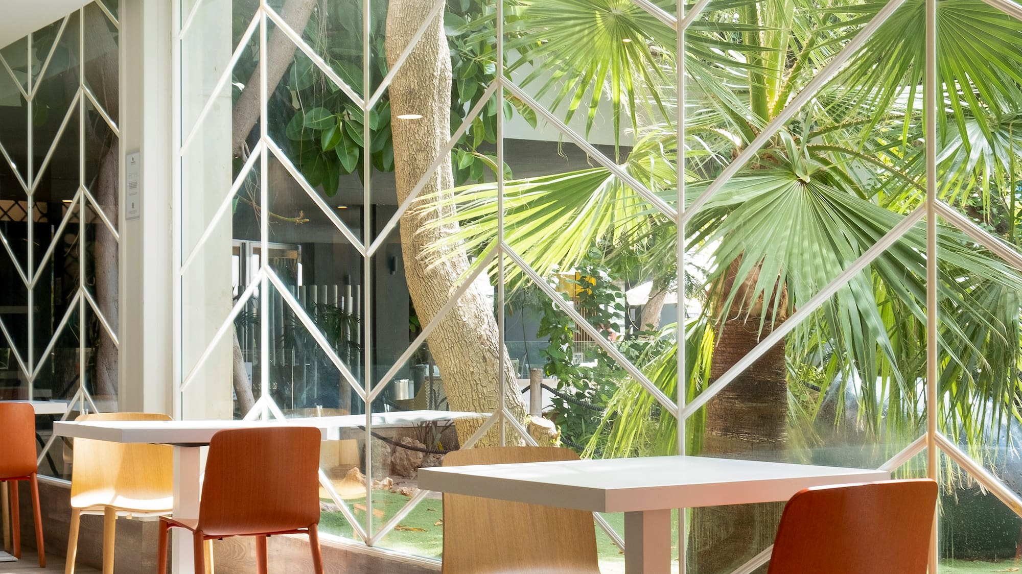 a room with a table and chairs