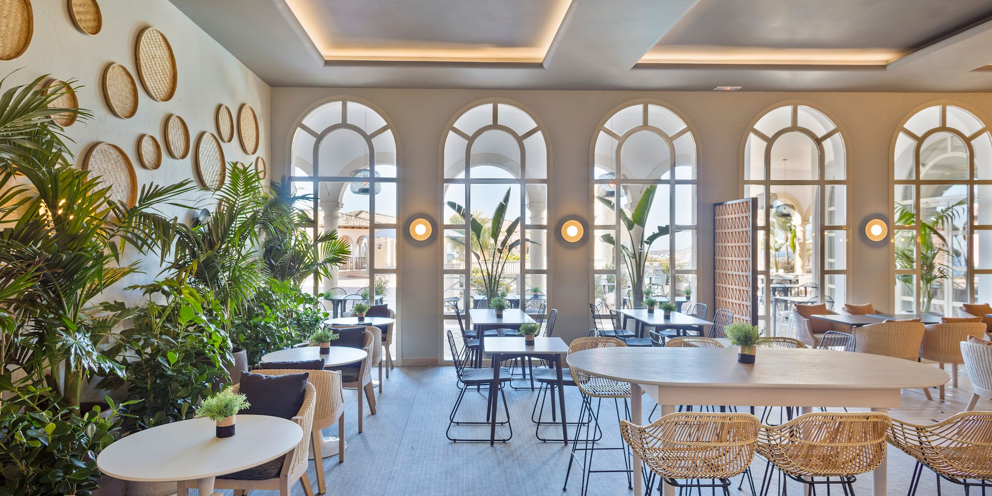 a room with tables and chairs