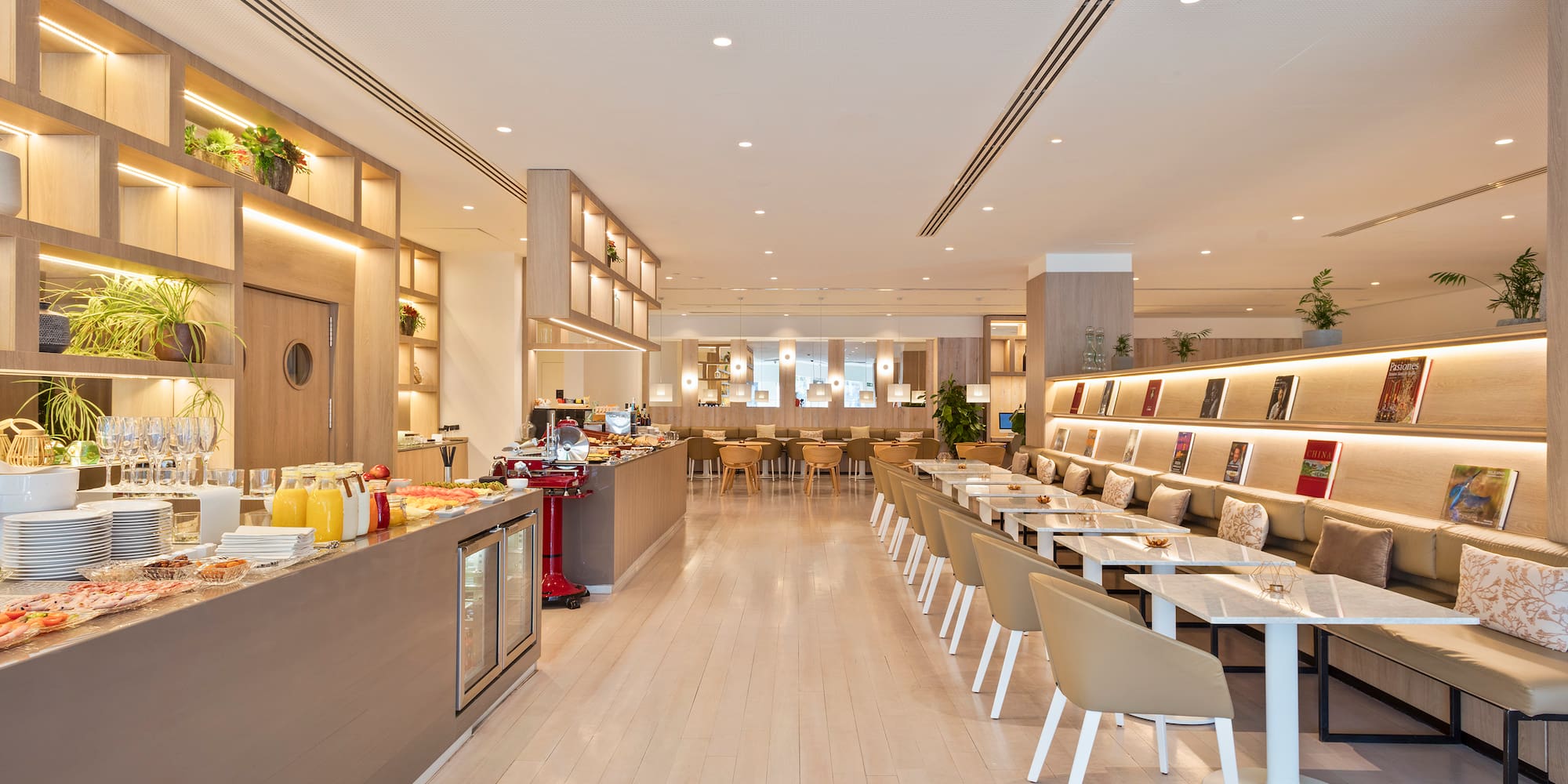 a restaurant with tables and chairs