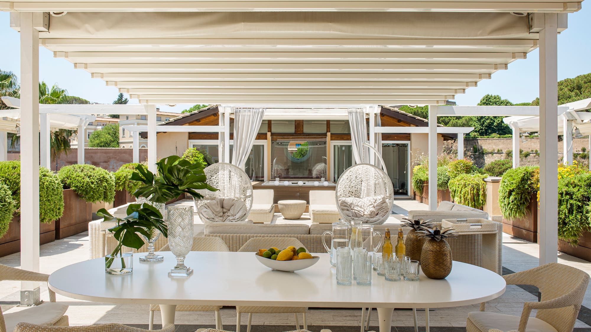 a table and chairs on a patio