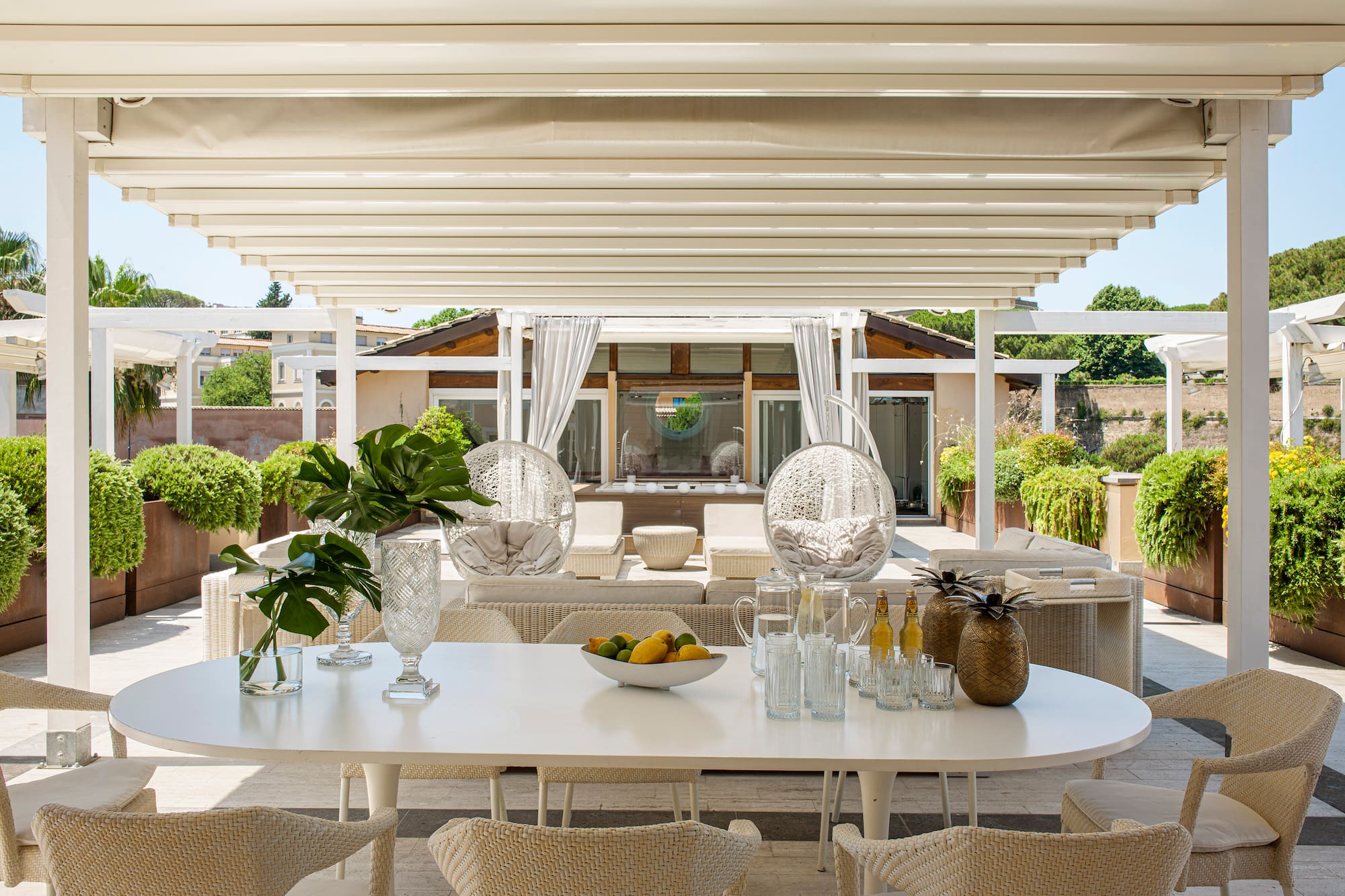 a table and chairs on a patio