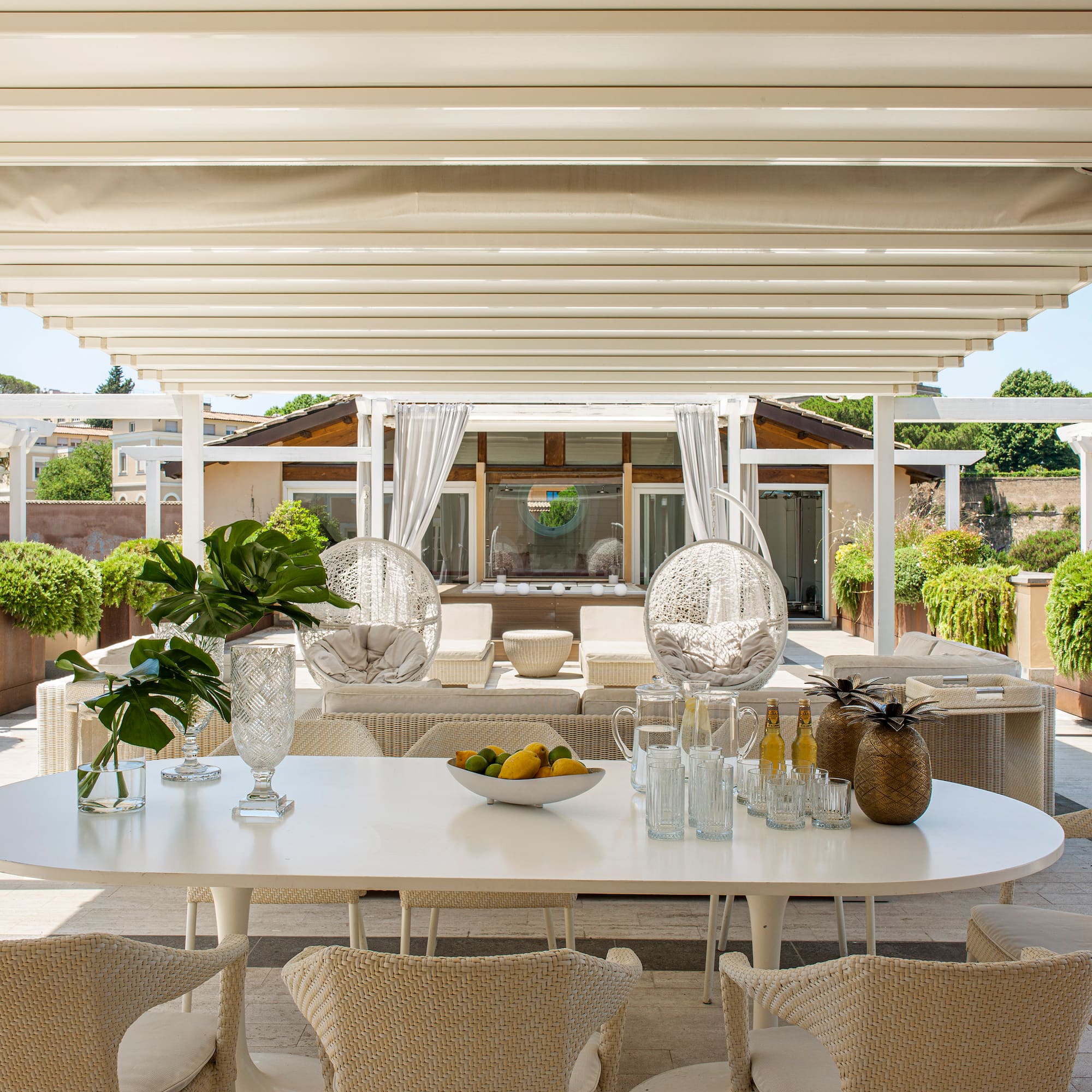 a table and chairs on a patio