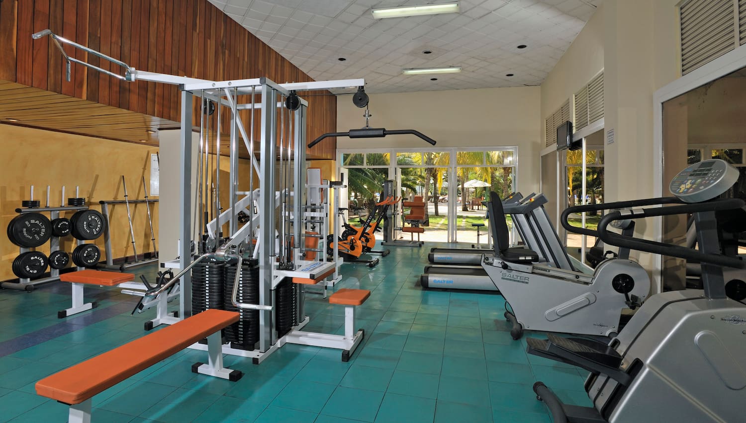 a gym with exercise equipment