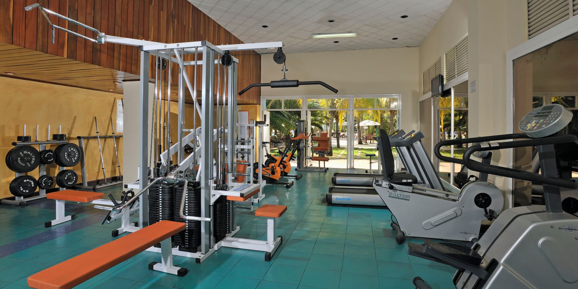 a gym with exercise equipment