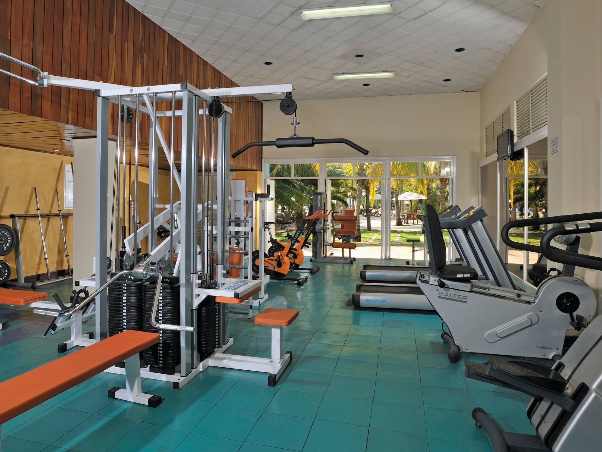 a gym with exercise equipment
