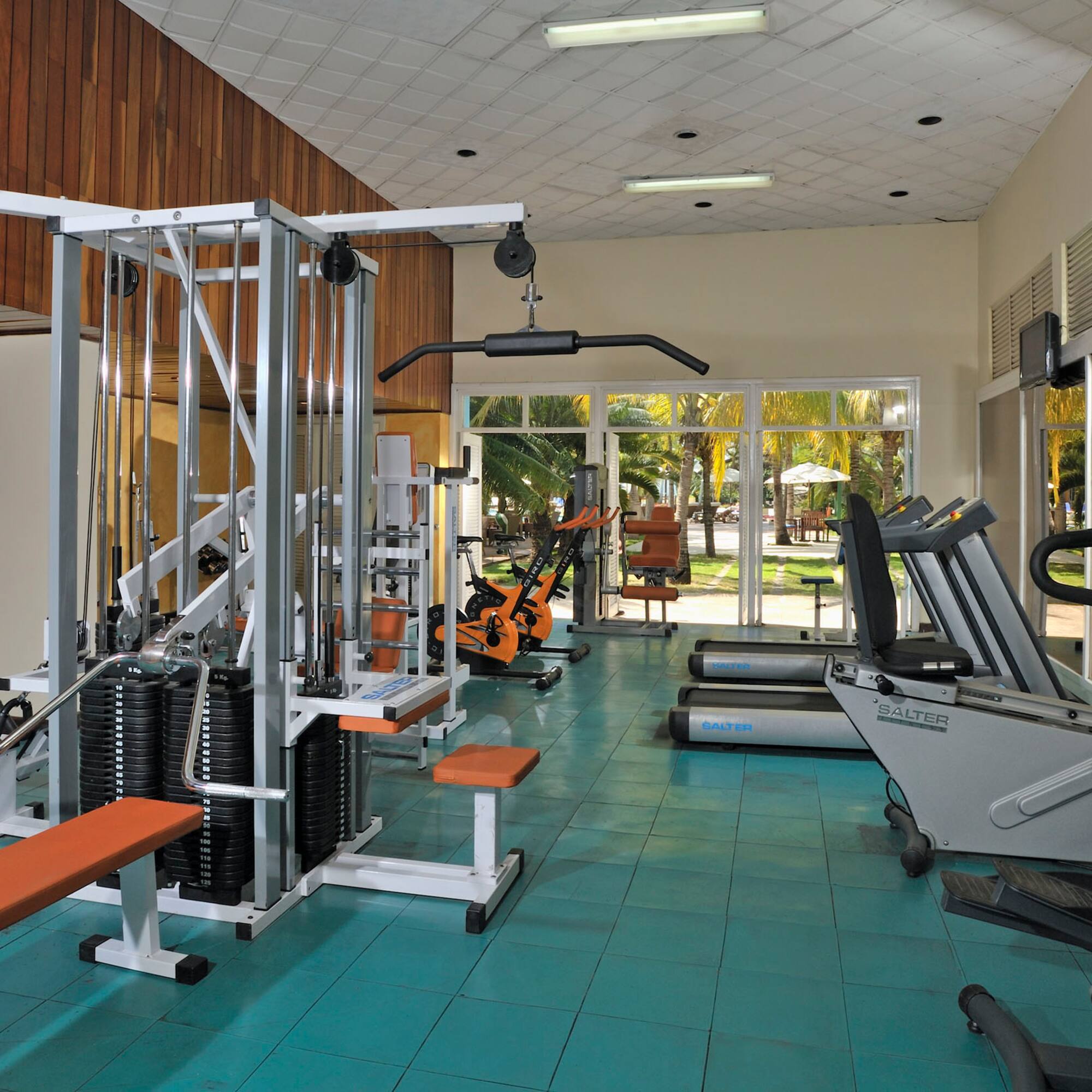 a gym with exercise equipment