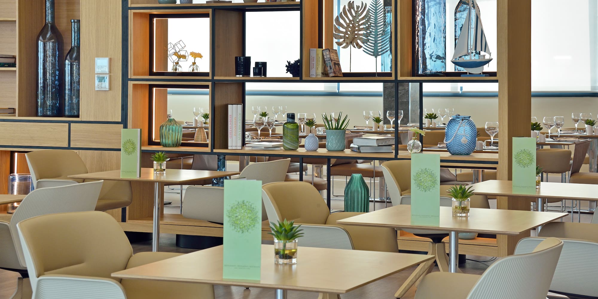 a room with tables and chairs