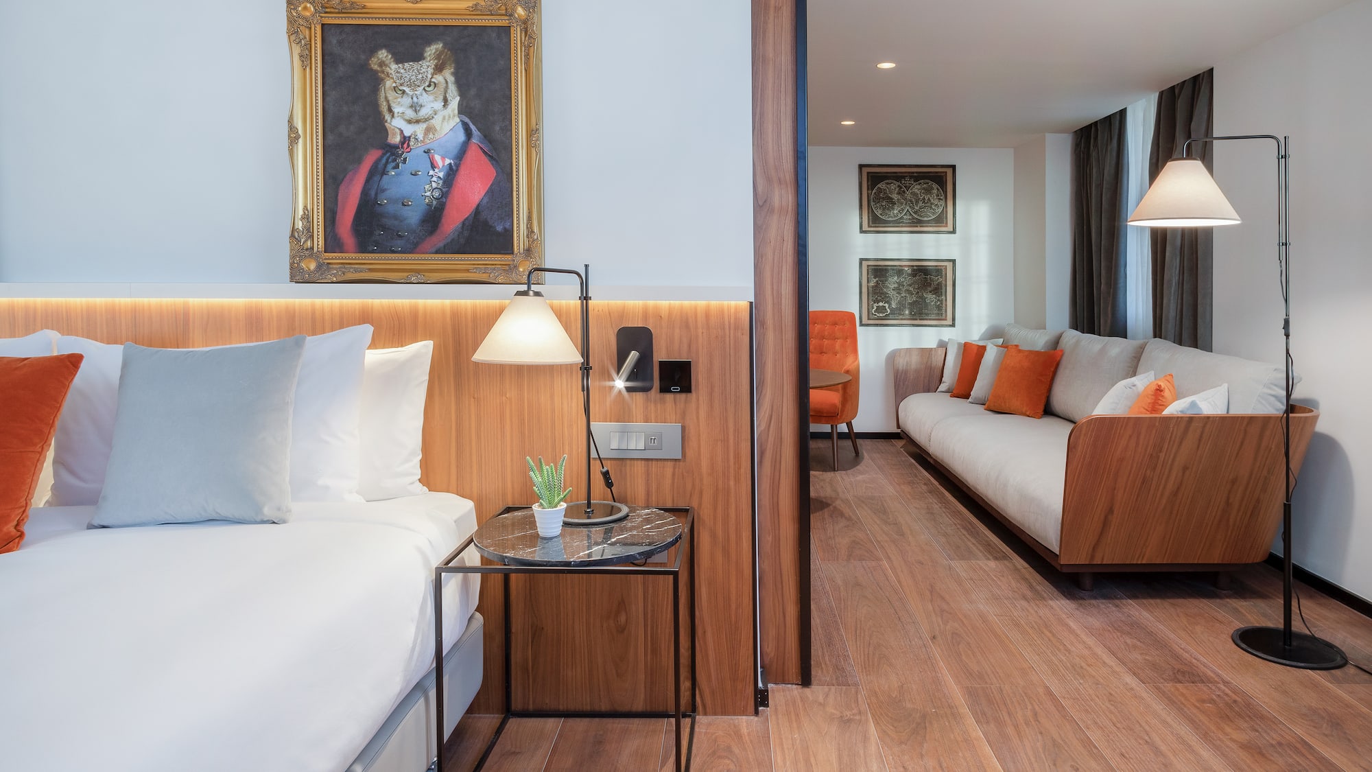 a room with a bed and a couch