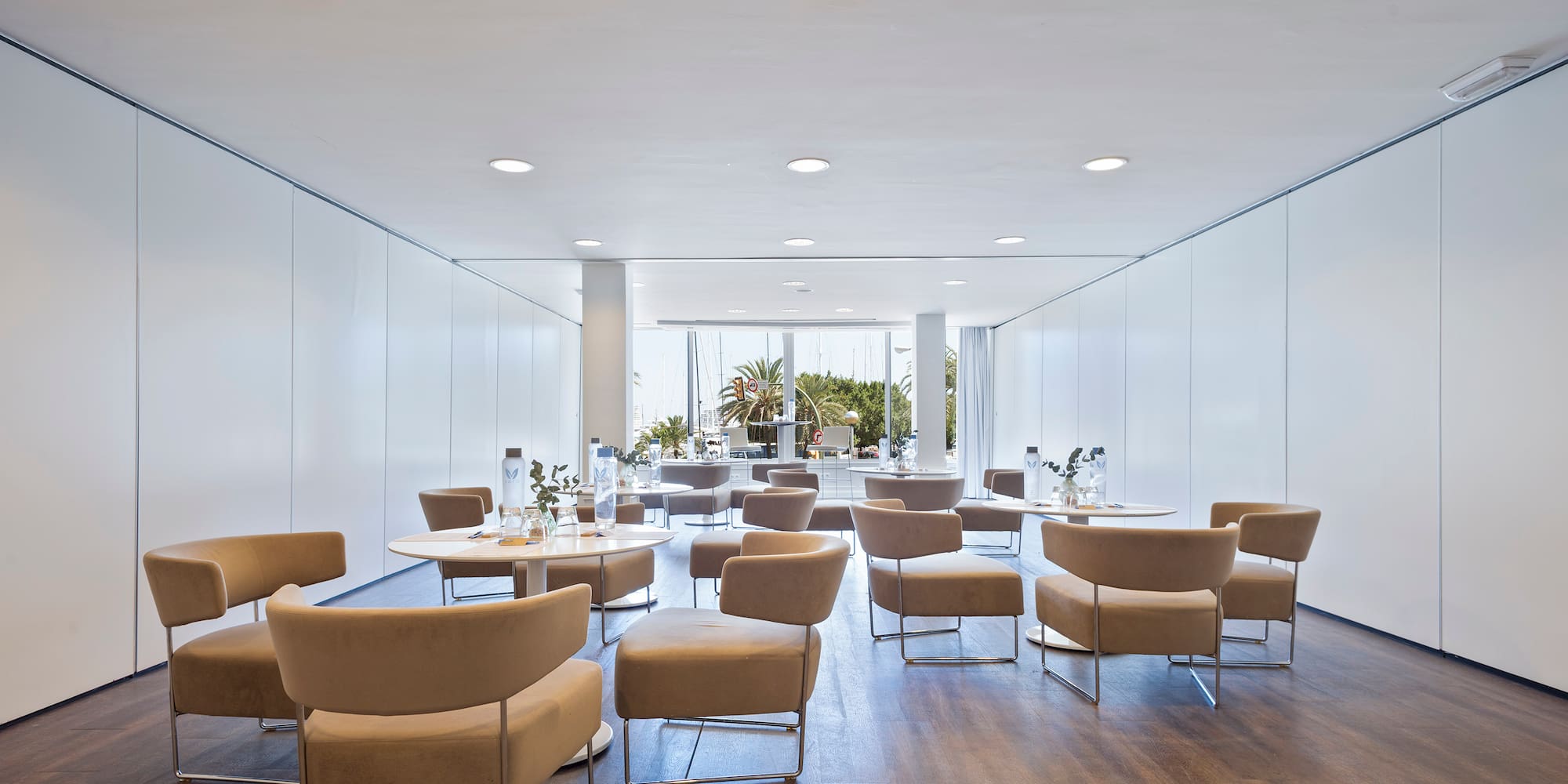 a room with tables and chairs