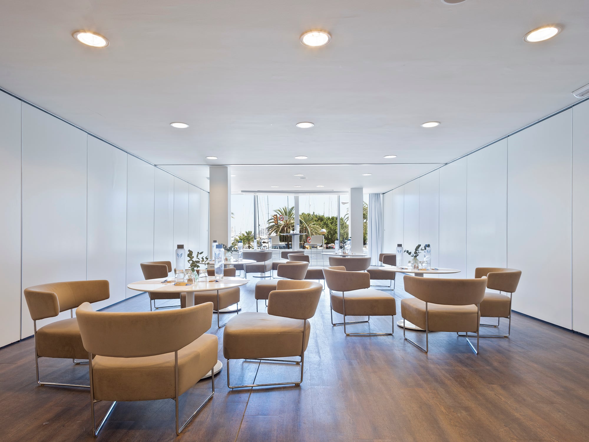 a room with tables and chairs