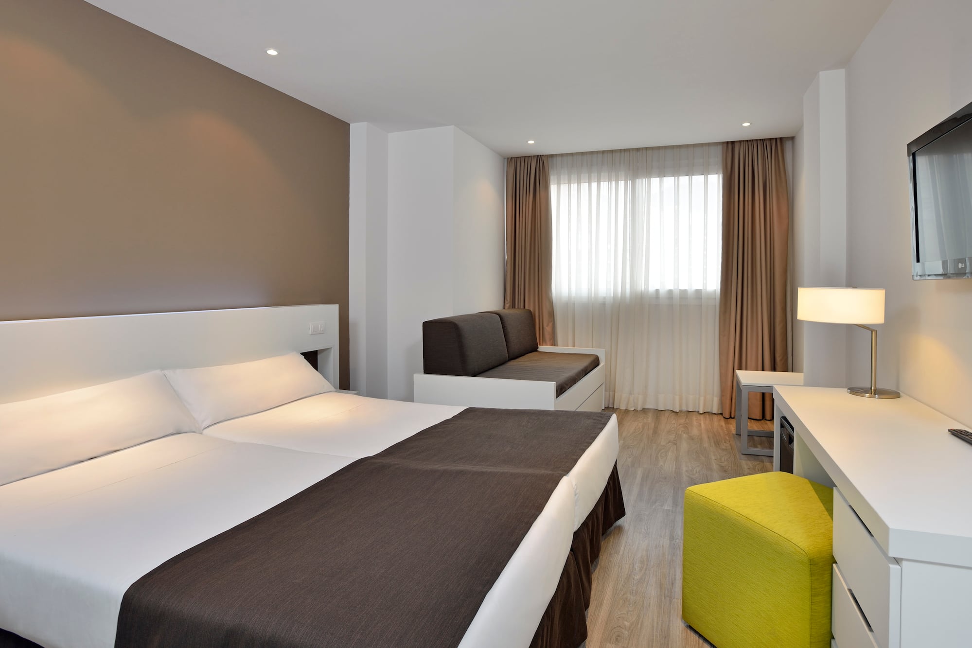 a room with a bed and a table