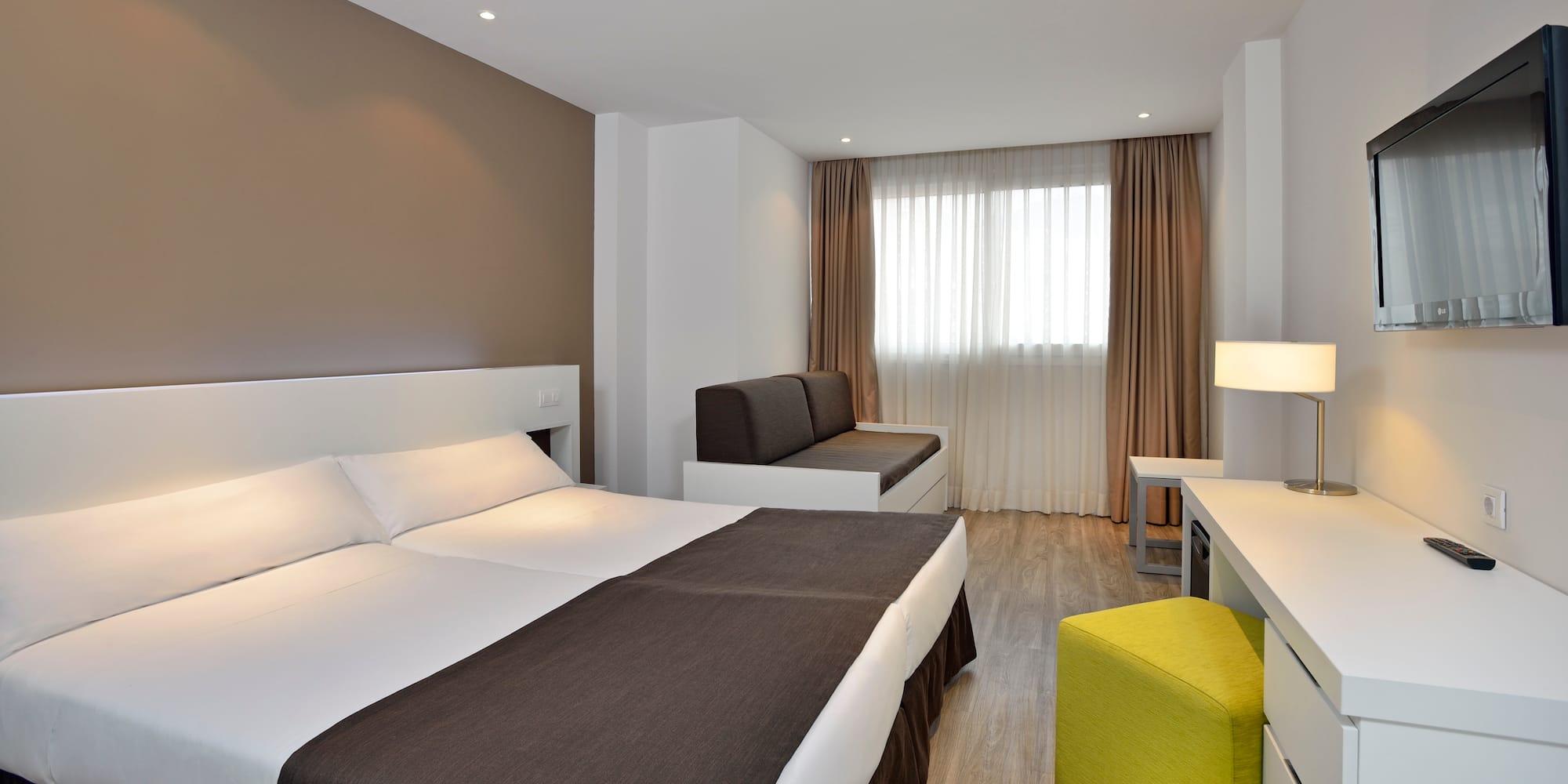 a room with a bed and a table