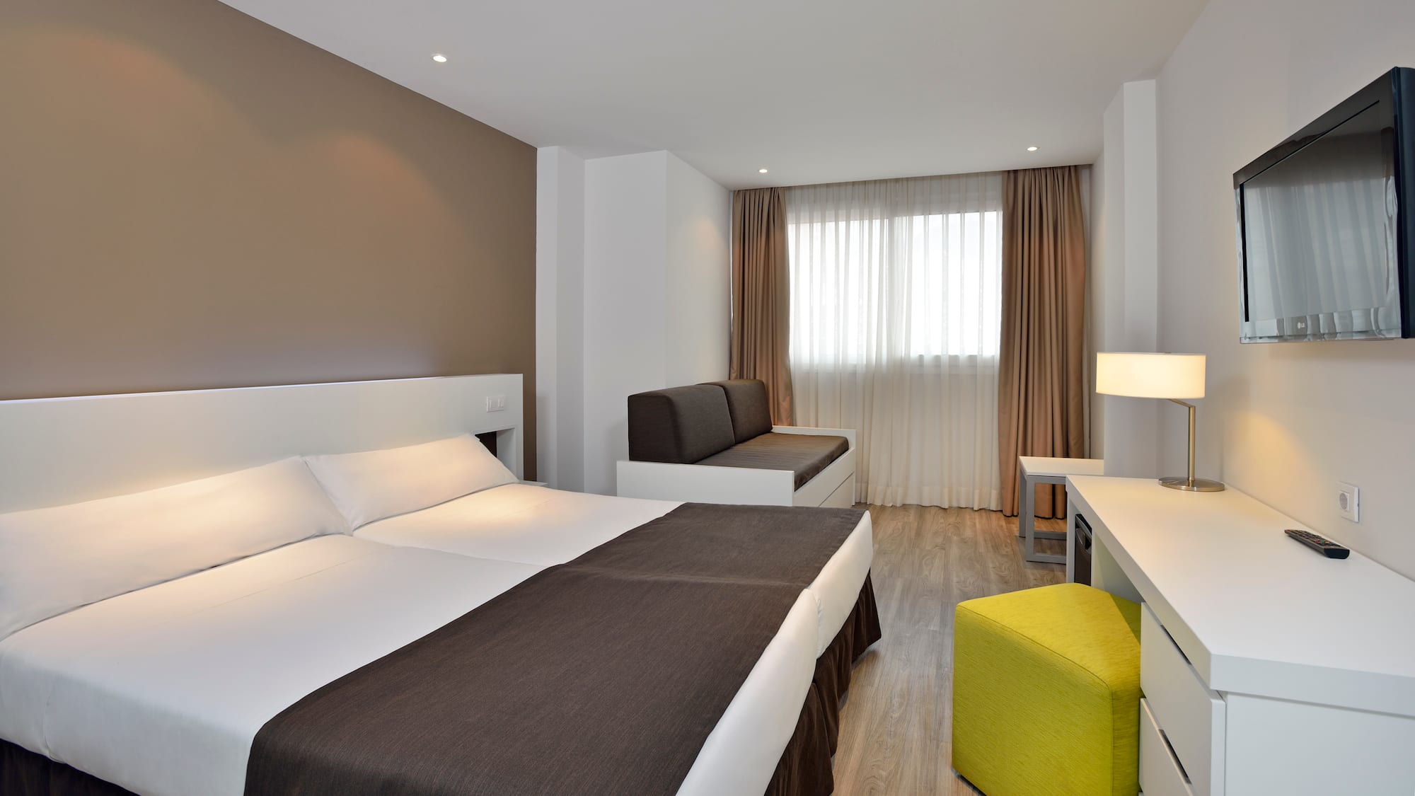 a room with a bed and a table